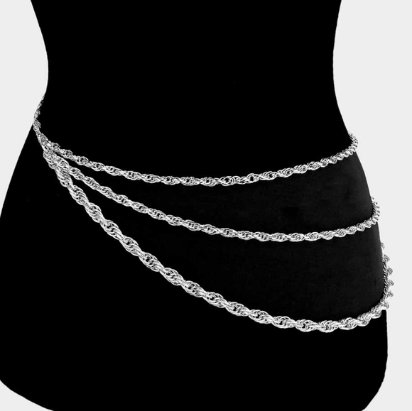 iFashionBox Accessories - Silver Multi Layered Strand Metal Link Chain Belt
